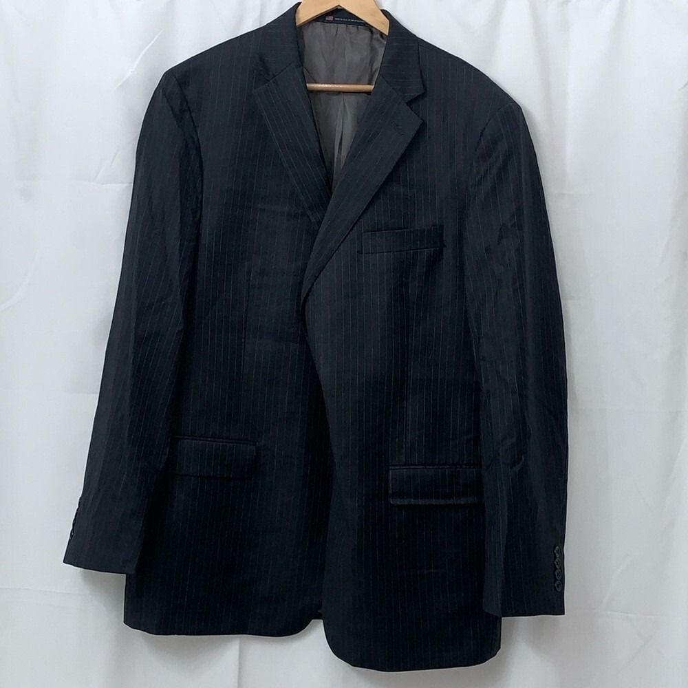 Hart Schaffner Marx Mens 48l Pinstripe Suit Jacket Blazer Charcoal Gray Usa